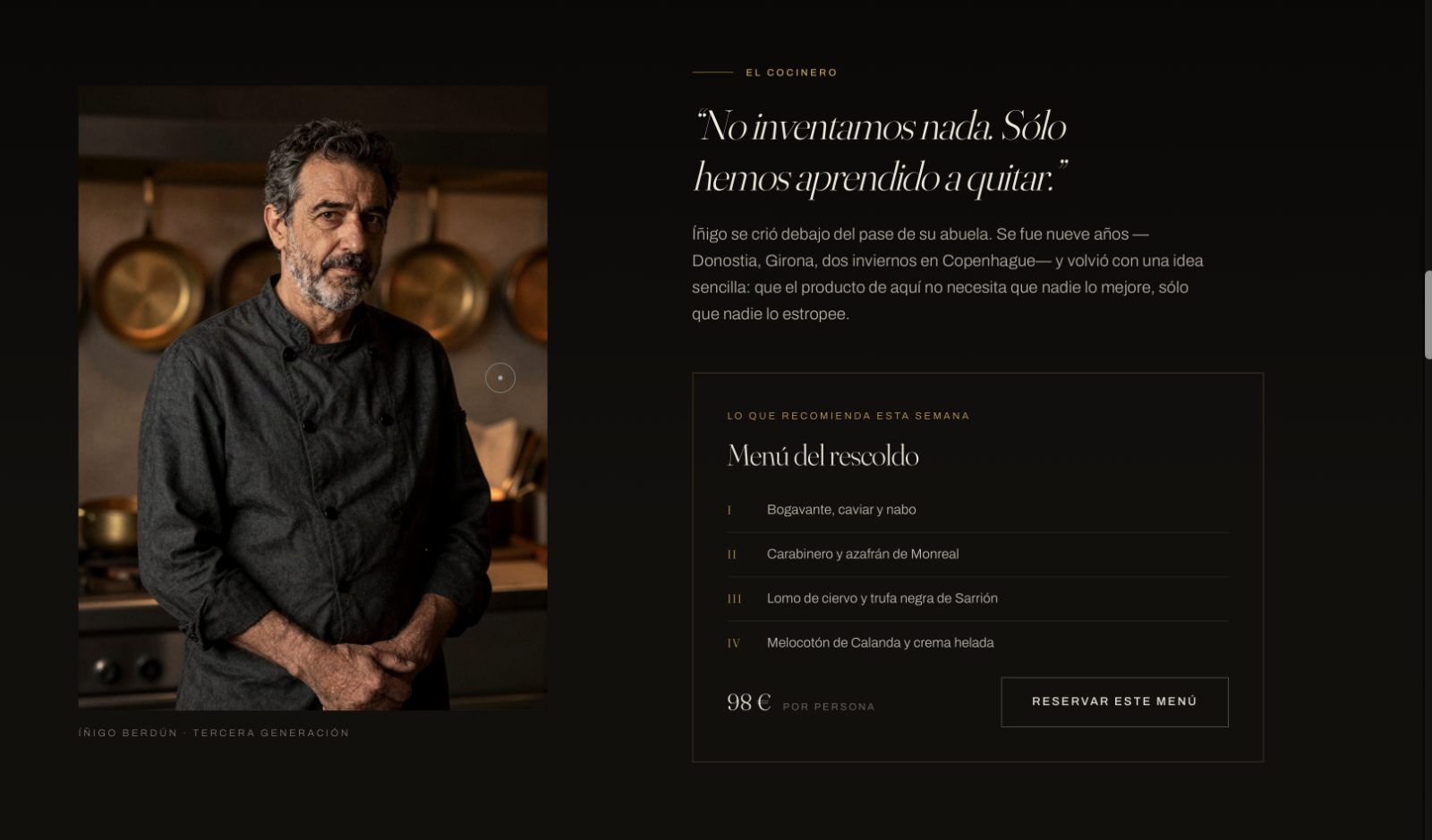 Sección del cocinero en la web de El Comedor