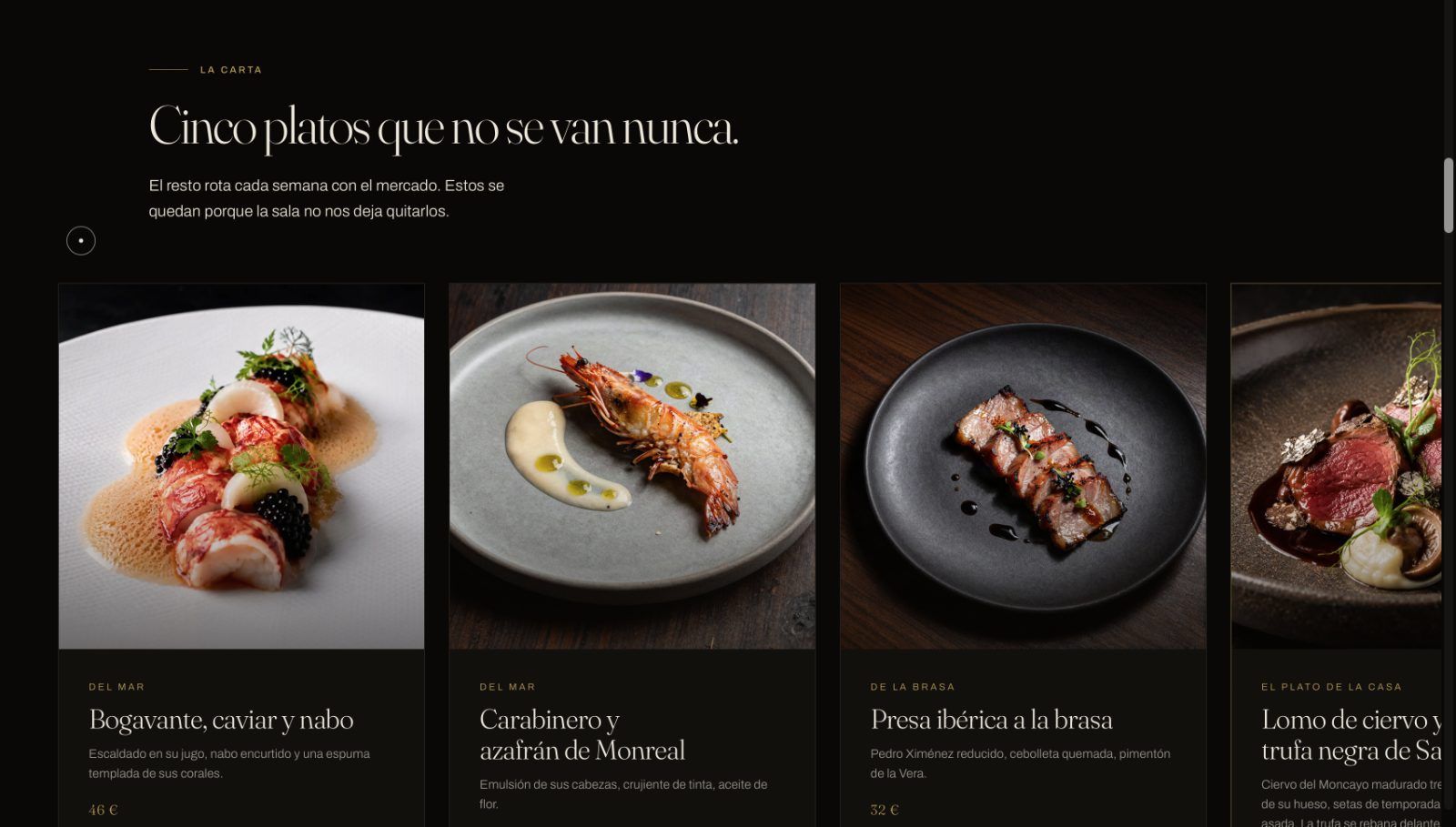 Sección de carta de la web de El Comedor